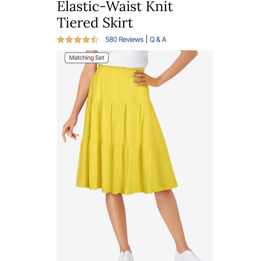 Woman Within Yellow Elastic-Waist Knit Tiered Boho Peasant Skirt- sz 14-16 M - Picture 3 of 6